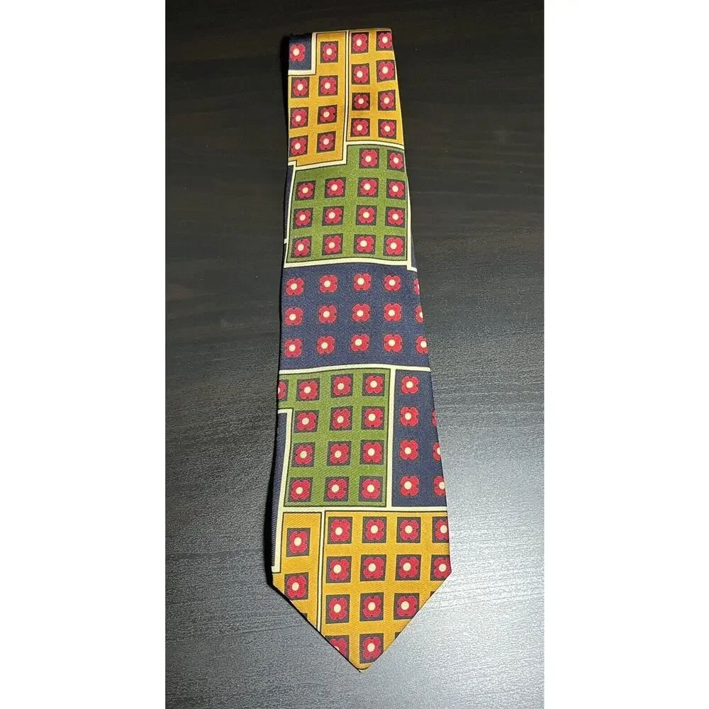 J. CREW Men's Tie Colorful Floral Art to Wear Fun Patchwork 100% Silk